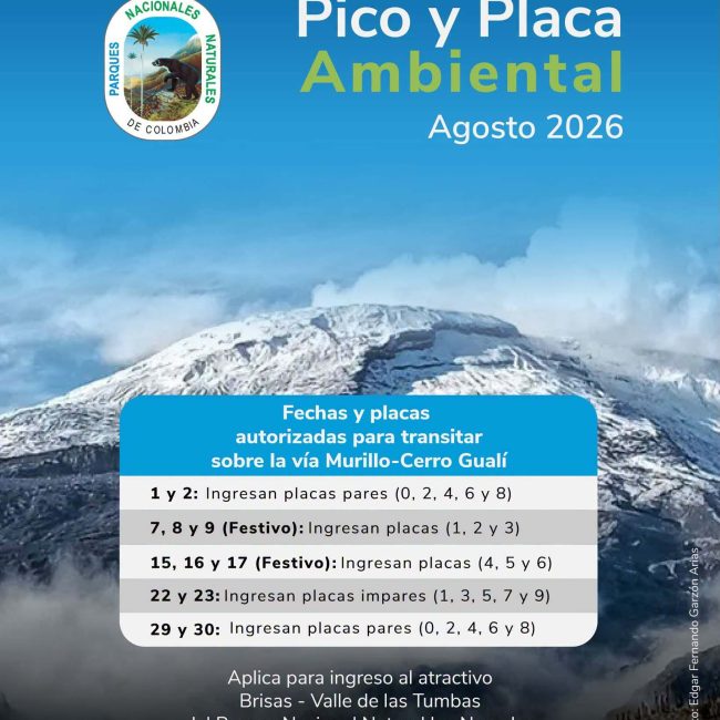 Pico y Placa Ambiental regula el ingreso al Parque Nacional Natural Los Nevados durante agosto de 2026